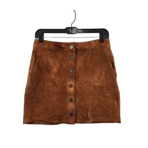 Frame Women's 100% Goat Suede Button Front Mini Skirt - 28
